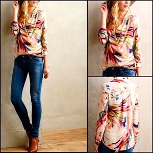 Anthro HD in Paris Watercolor Surplice Drape Wrap Blouse Top